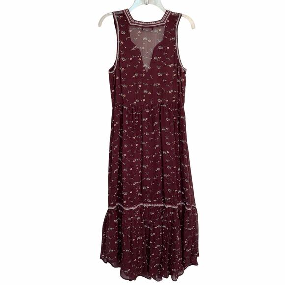 Ulla Johnson x Barney's New York Leena Embroidered Burgundy Silk Midi Dress 6 - Picture 3 of 10